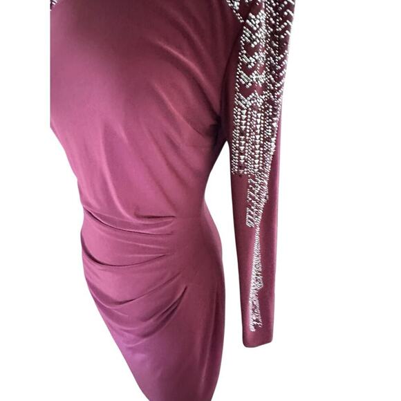 Cache Women's Burgundy Sequin Bead Embellished Bodycon Evening Dress Size 10 - Picture 3 of 9